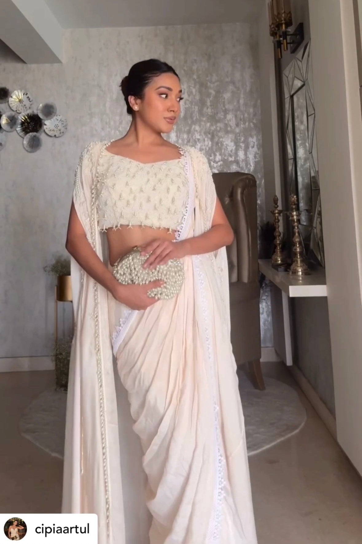 Organza Cape Pre Drape Saree